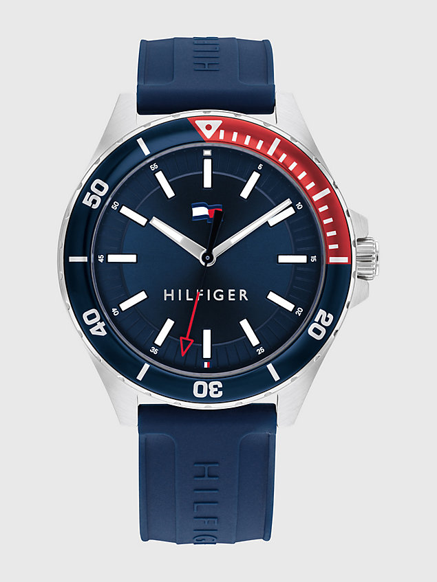 blue colour-blocked silicone strap watch for men tommy hilfiger