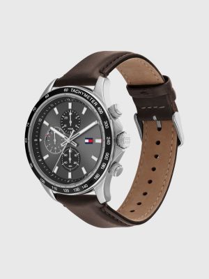 Stainless Steel Brown Leather Strap Watch BROWN Tommy Hilfiger