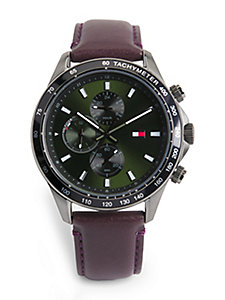 brown green dial brown leather strap watch for men tommy hilfiger