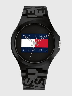 Montre lectrique drapeau sur le cadran Noir Tommy Hilfiger