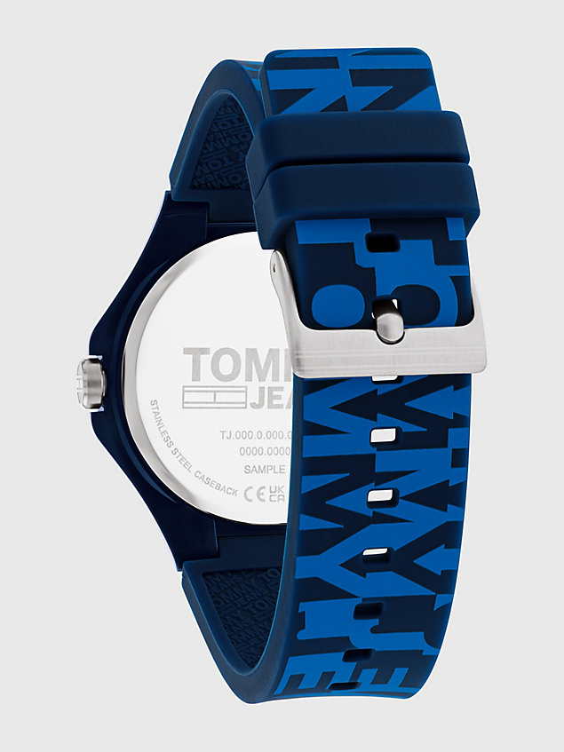 blue silicone strap badge watch for men tommy hilfiger