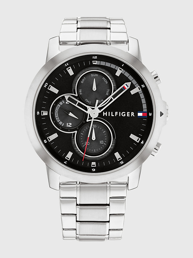 silver stainless steel sub-counter watch for men tommy hilfiger