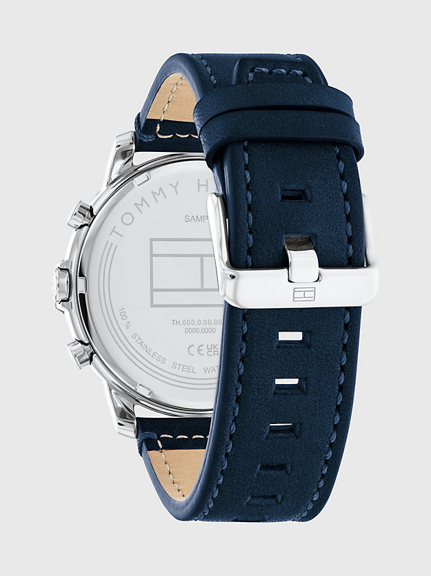 blue blue leather strap sub-counter watch for men tommy hilfiger