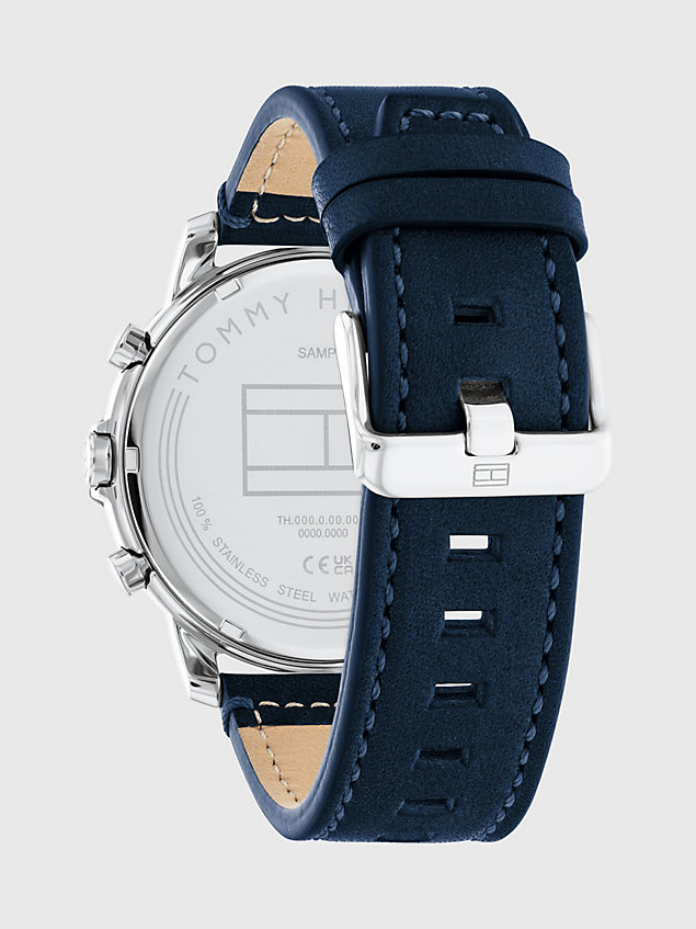 blue blauw horloge met leren band en subdials voor heren - tommy hilfiger