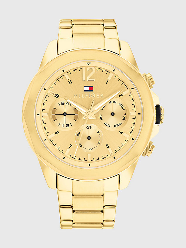 gold vergoldete armbanduhr mit totalisator für herren - tommy hilfiger