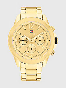gold vergoldete armbanduhr mit totalisator für men - tommy hilfiger