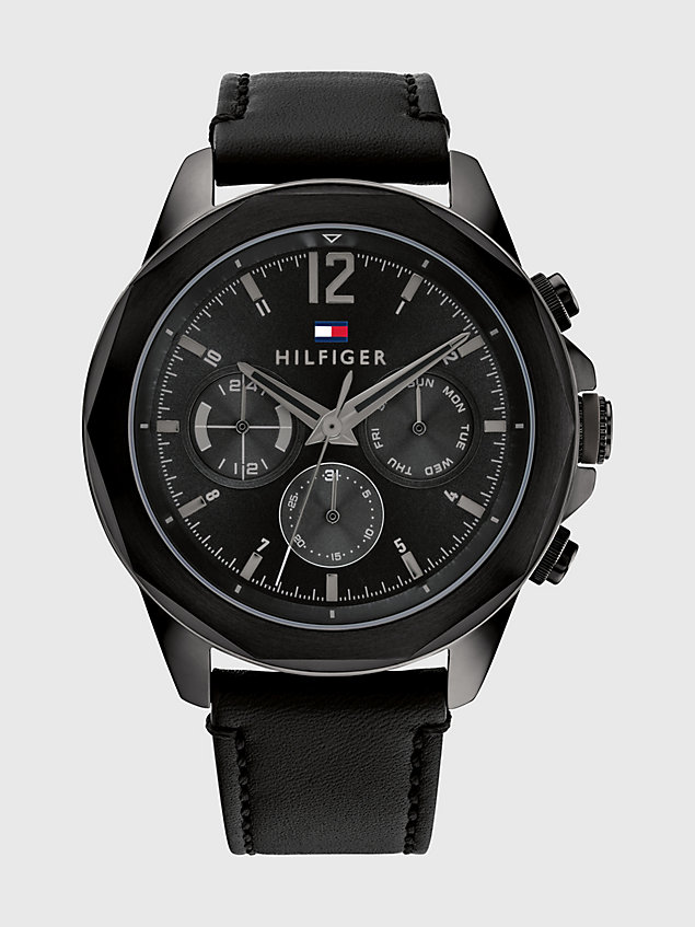 black ionenplattierte armbanduhr mit lederarmband für herren - tommy hilfiger