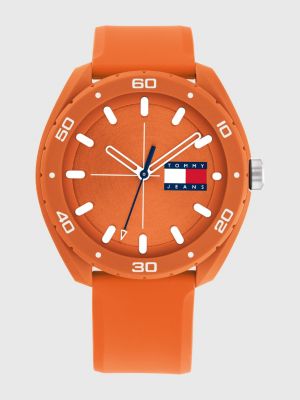 montre à bracelet en silicone orange orange pour hommes tommy hilfiger