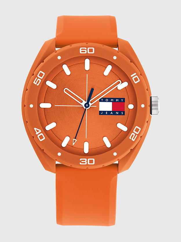 orange orange silicone strap watch for men tommy hilfiger