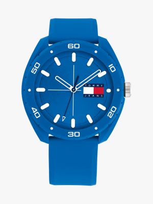 blue uhr mit blauem silikonarmband für herren - tommy hilfiger