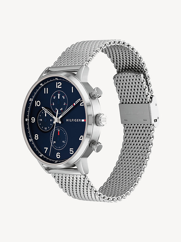 silver navy dial stainless steel mesh watch for men tommy hilfiger