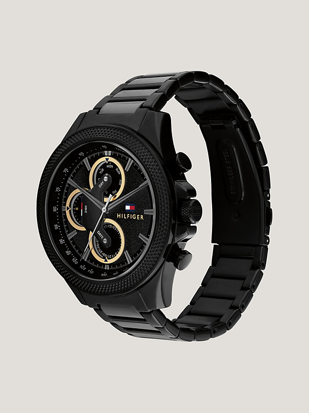 black black ionic-plated sports watch for men tommy hilfiger