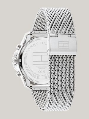 reloj deportivo con correa de malla silver de hombres tommy hilfiger