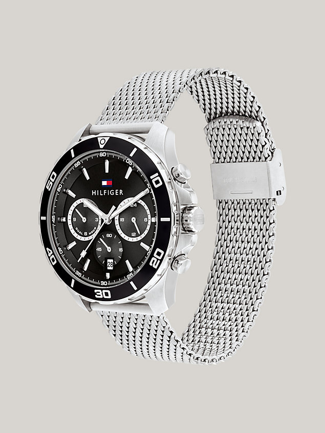 silver sportowy zegarek z siateczkową bransoletą dla mężczyźni - tommy hilfiger