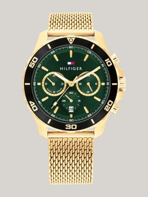 reloj deportivo con esfera verde gold de hombres tommy hilfiger