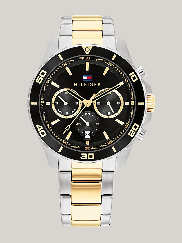 multi black dial two-tone chain-link strap sports watch for men tommy hilfiger