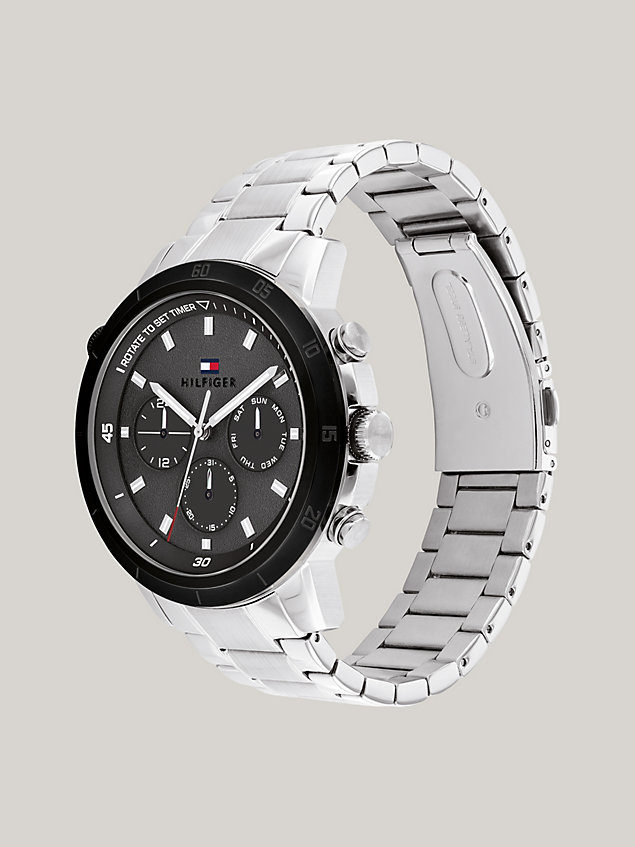 black grey dial black bezel stainless steel sports watch for men tommy hilfiger