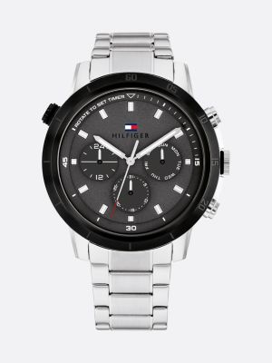 reloj deportivo con bisel negro y esfera gris black de hombres tommy hilfiger