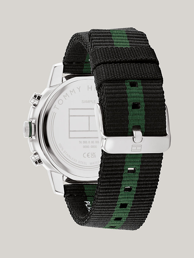 black green dial stainless steel textile strap sports watch for men tommy hilfiger