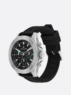 Black Dial Silicone Strap Sports Watch Black Tommy Hilfiger