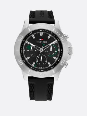 black black dial silicone strap sports watch for men tommy hilfiger