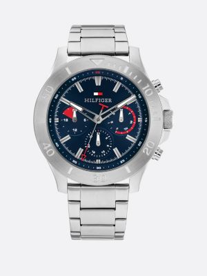 silver navy dial stainless steel sports watch for men tommy hilfiger