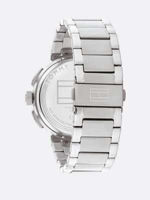 silver black dial stainless steel chain-link watch for men tommy hilfiger