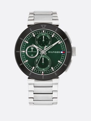 silver green dial stainless steel chain-link watch for men tommy hilfiger