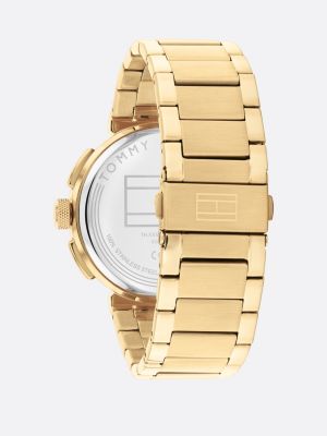 reloj ionizado en oro con esfera azul marino gold de hombres tommy hilfiger