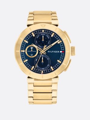 reloj ionizado en oro con esfera azul marino gold de hombres tommy hilfiger