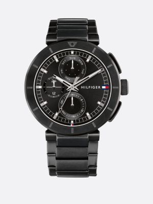 black black ionic-plated stainless steel chain-link watch for men tommy hilfiger