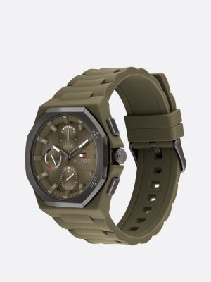 green multi-dimensional dial green silicone strap watch for men tommy hilfiger