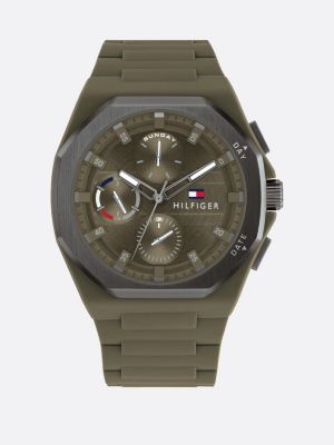 green multi-dimensional dial green silicone strap watch for men tommy hilfiger