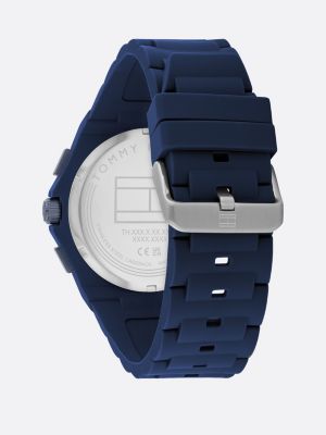 blue multi-dimensional dial navy silicone strap watch for men tommy hilfiger