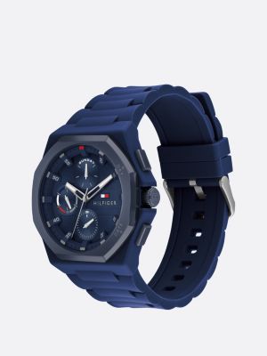 blue multi-dimensional dial navy silicone strap watch for men tommy hilfiger