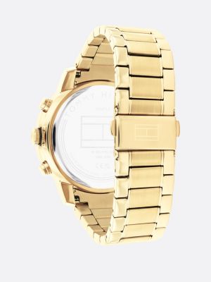 gold ionic gold-plated white dial chain-link watch for men tommy hilfiger