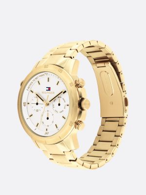 gold ionic gold-plated white dial chain-link watch for men tommy hilfiger