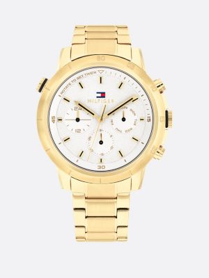 reloj de brazalete ionizado chapado en oro gold de hombres tommy hilfiger