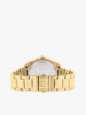 gold gold-plated black dial watch for men tommy hilfiger