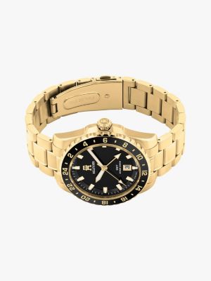 gold gold-plated black dial watch for men tommy hilfiger