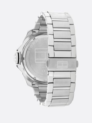 reloj deportivo con bisel de color negro silver de hombres tommy hilfiger