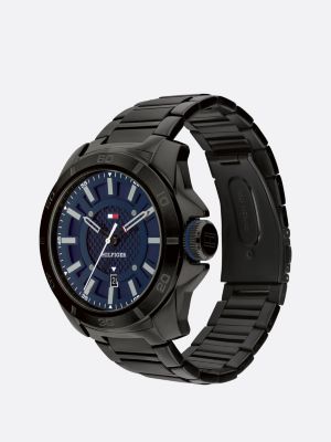 black ionic-plated black bracelet sports watch for men tommy hilfiger