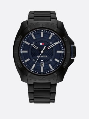 black ionic-plated black bracelet sports watch for men tommy hilfiger