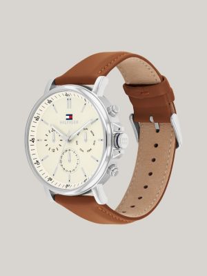 Parchment Dial Brown Leather Strap Watch | Brown | Tommy Hilfiger 
