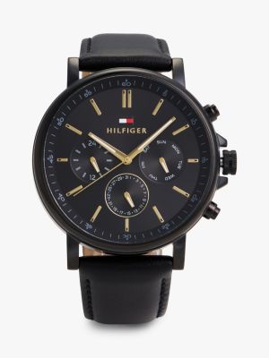 montre plaqué ion noir à bracelet en cuir black pour hommes tommy hilfiger