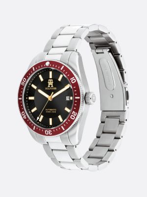 silver th monogram red bezel watch for men tommy hilfiger