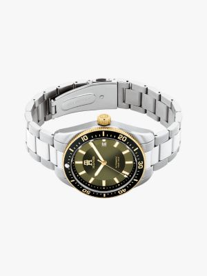 silver th monogram green dial watch for men tommy hilfiger