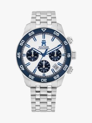 montre chronographe à lunette bleu marine argent pour hommes tommy hilfiger