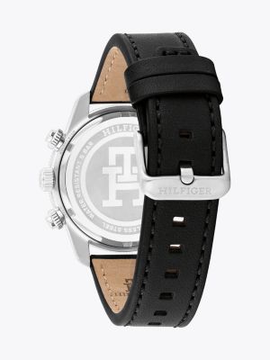 schwarz chronograf mit schwarzem lederarmband für herren - tommy hilfiger