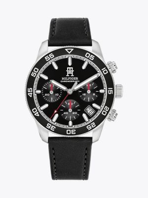 schwarz chronograf mit schwarzem lederarmband für herren - tommy hilfiger